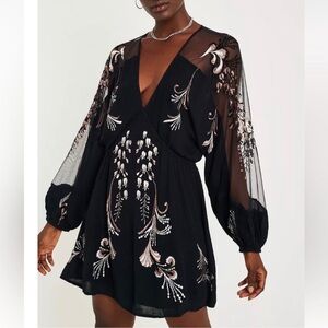 Free People Bonjour Embroidered Mini Long Sleeve Mini Dress Size Small